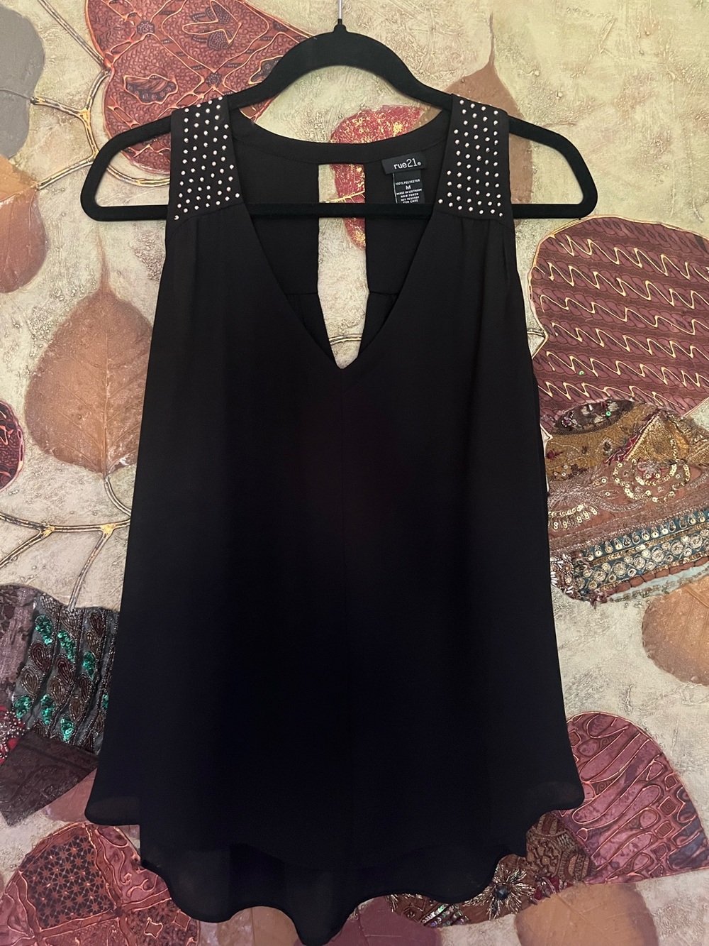 Black Rue21 Sheer Studded Keyhole Tunic M